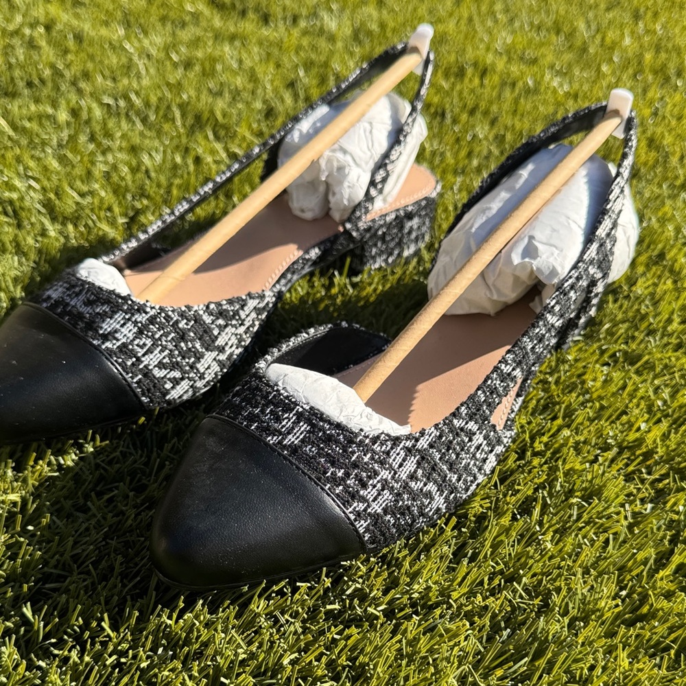 BCBGeneration Black and White Tweed Slingback Heels - Picture 4 of 15